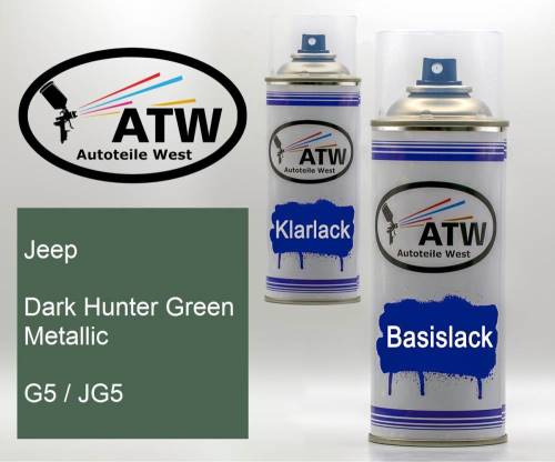 Jeep, Dark Hunter Green Metallic, G5 / JG5: 400ml Sprühdose + 400ml Klarlack - Set, von ATW Autoteile West.